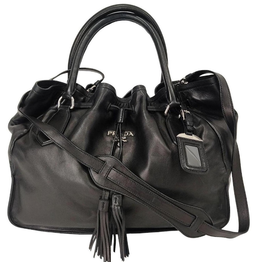 Prada Fringe Black Leather Womans Bag